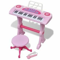 VidaXL Clavier jouet d'enfants et tabouret/microphone 37 touches Rose