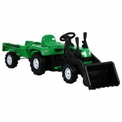 VidaXL Tracteur à pédales d'enfants et remorque et chargeur Vert/noir