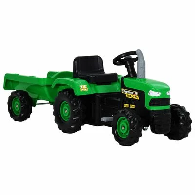 VidaXL Tracteur à pédales avec remorque pour enfants Vert et noir 3 VidaXL Tracteur à pédales avec remorque pour enfants Vert et noir