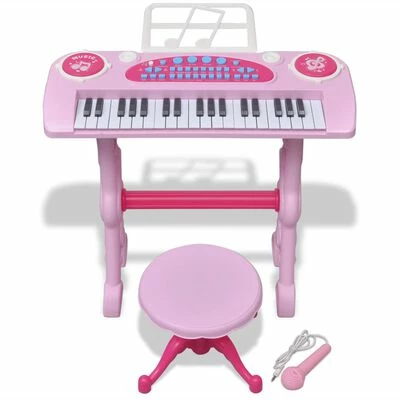 VidaXL Clavier jouet d'enfants et tabouret/microphone 37 touches Rose 4 VidaXL Clavier jouet d'enfants et tabouret/microphone 37 touches Rose – Image 2