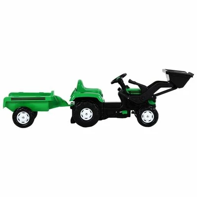 VidaXL Tracteur à pédales d'enfants et remorque et chargeur Vert/noir 4 VidaXL Tracteur à pédales d'enfants et remorque et chargeur Vert/noir – Image 2