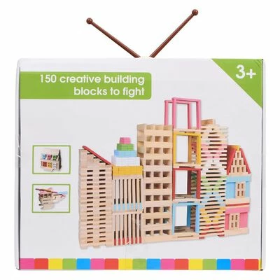 VidaXL Ensemble de blocs de construction en bois 150 pcs Pin peint 4 VidaXL Ensemble de blocs de construction en bois 150 pcs Pin peint – Image 2