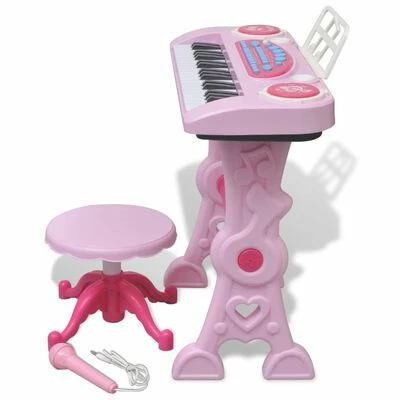 VidaXL Clavier jouet d'enfants et tabouret/microphone 37 touches Rose 5 VidaXL Clavier jouet d'enfants et tabouret/microphone 37 touches Rose – Image 3