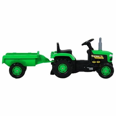 VidaXL Tracteur à pédales avec remorque pour enfants Vert et noir 5 VidaXL Tracteur à pédales avec remorque pour enfants Vert et noir – Image 3