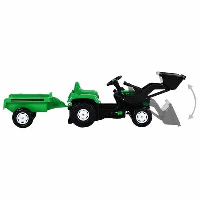 VidaXL Tracteur à pédales d'enfants et remorque et chargeur Vert/noir 6 VidaXL Tracteur à pédales d'enfants et remorque et chargeur Vert/noir – Image 4