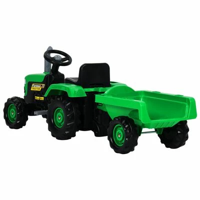 VidaXL Tracteur à pédales avec remorque pour enfants Vert et noir 6 VidaXL Tracteur à pédales avec remorque pour enfants Vert et noir – Image 4