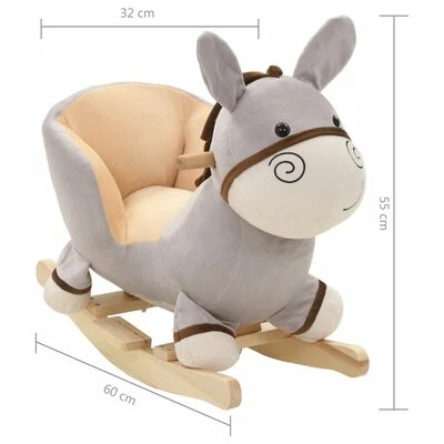 VidaXL Âne à bascule avec dossier Peluche 60 x 32 x 55 cm Gris 7 VidaXL Âne à bascule avec dossier Peluche 60 x 32 x 55 cm Gris – Image 5